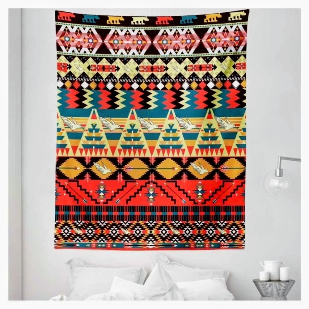 Ambesonne Red and Teal Aztec Tribal Wall Tapestry